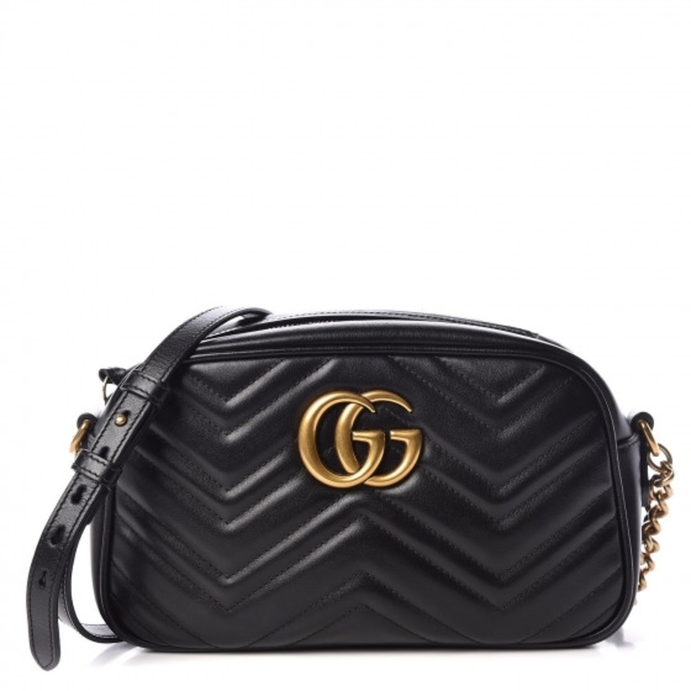 Authentic Gucci Black Crossbody Bag with Gold Accents